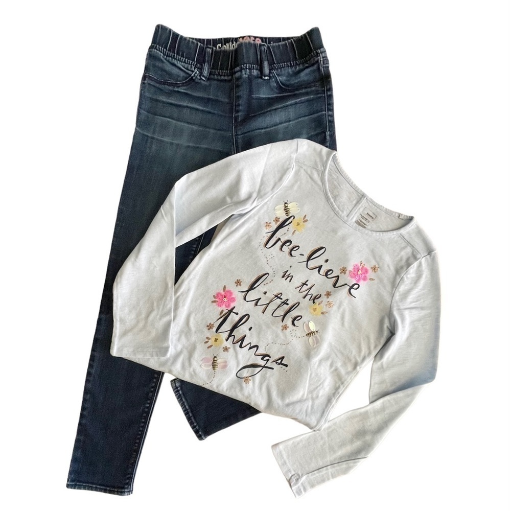 GAPKIDS, LEGGINGS WITH ELASTIC WAIST, SIZE 8 REGULAR. SONOMA T-SHIRT, SIZE 8.